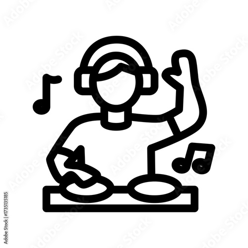 DJ Playing Music Line Icon of Music Festivals Icon Set