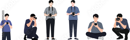 Dynamic Illustrations of Male Photographers Capturing Moments in Various Poses