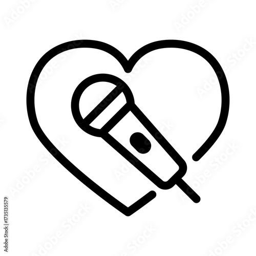 Heart With Microphone Line Icon of Karaoke Icon Set