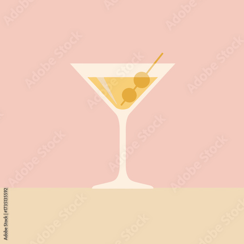 Fresh martini cocktail with lemon twist illustration perfect for bar menu design, cocktail recipes, and party themes