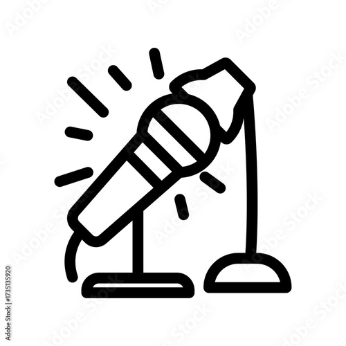 Microphone On Stand Line Icon of Stand-up Comedy Icon Set