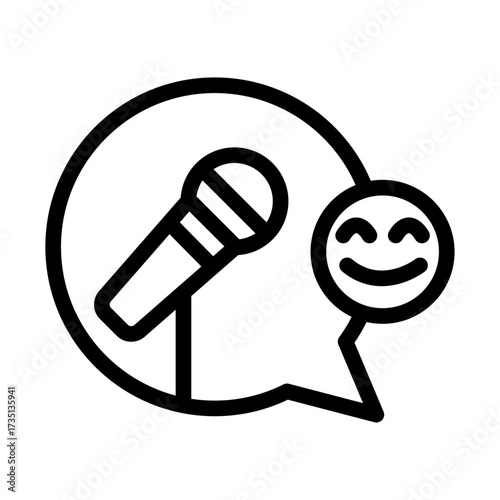 Speech Bubble With Microphone Line Icon of Stand-up Comedy Icon Set