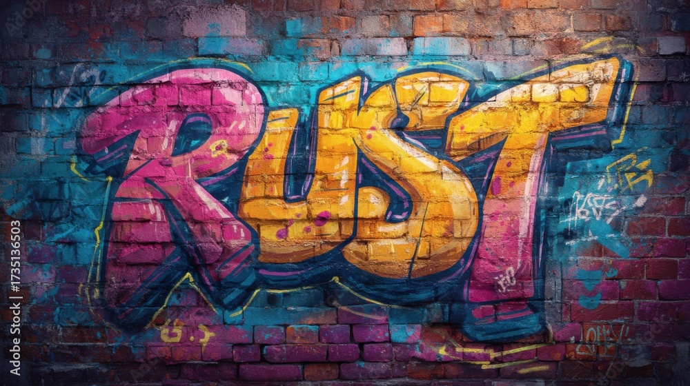 Obraz premium Colorful Graffiti Art on Brick Wall, Showcasing Urban Expression and Creative Culture, Ideal for Street Art Enthusiasts and Creative Industries : Generative AI
