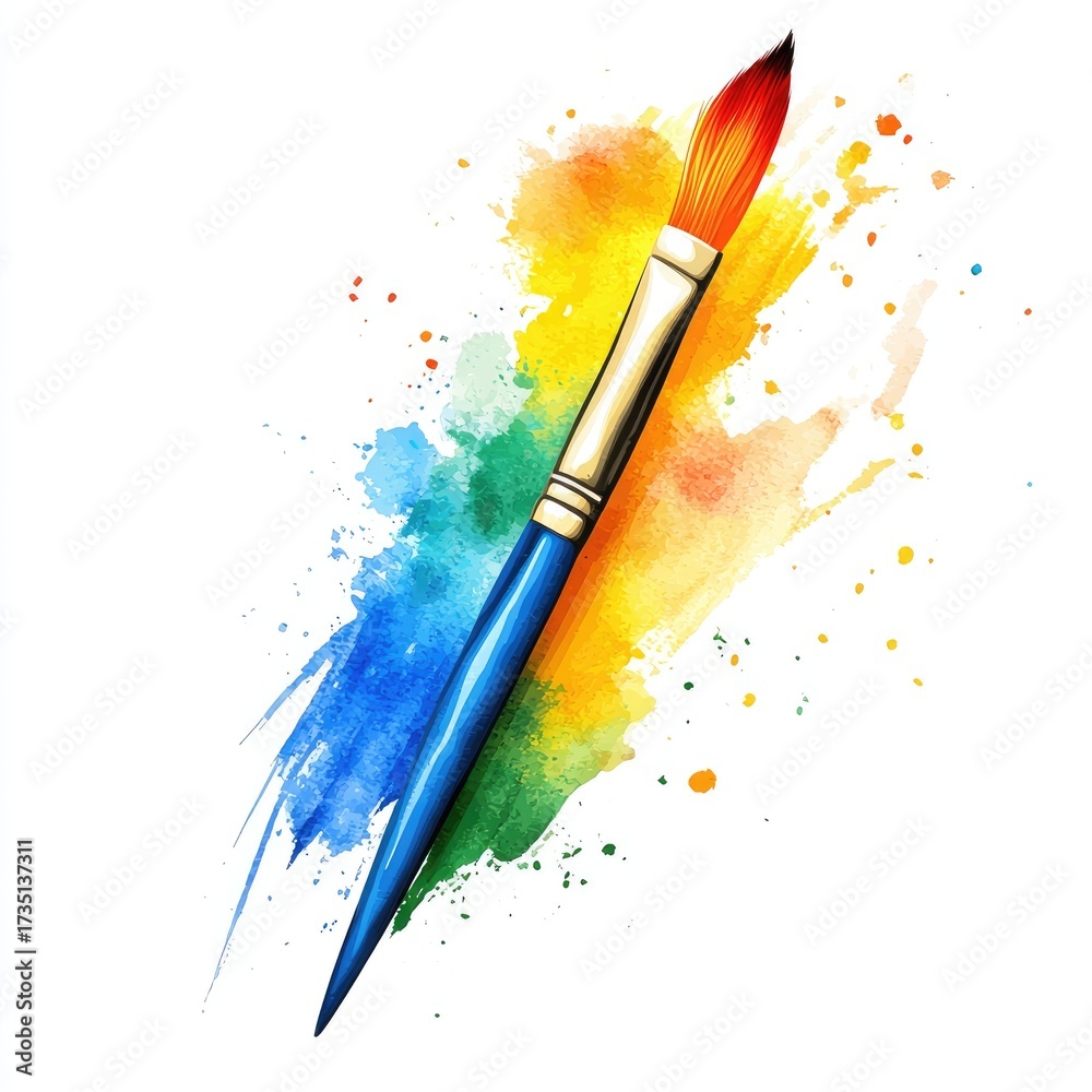 Obraz premium Colorful paintbrush amidst vibrant watercolor splashes