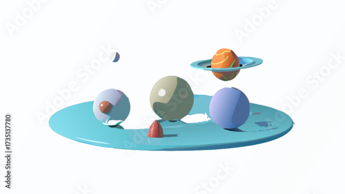 Cartoon planet illustration of solar system with orbiting planets and celestial bodies artwork