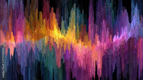 Abstract Colorful Data Stream Visualization on Black, Representing Digital Transformation and Technological Innovation in Business and Finance Sectors : Generative AI
