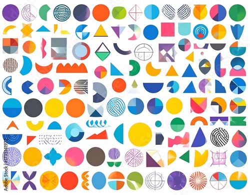 Abstract geometric shapes in various sizes and colors