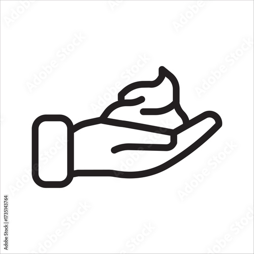 foam Cream on hand line icon, simple skin cleanser flat design vector pictogram, vector illustration