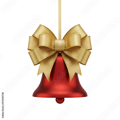 Green Christmas bell with glitter loops, isolated on transparent background, white background, elegant festive ornament for Christmas Day