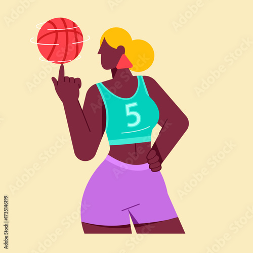 A female basketball player holding a ball ready for the game.