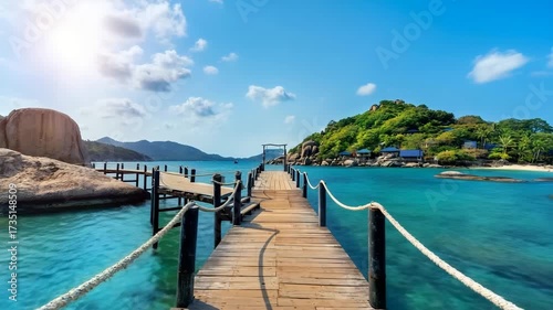Wooden Pier Extending into Turquoise Ocean Waters Keywords: pier, jetty, wooden, boardwalk