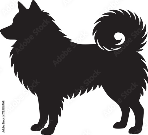 Silhouette of a Fluffy Spitz Dog, Black Dog Icon, Furry Canine Illustration, Pet Logo Design