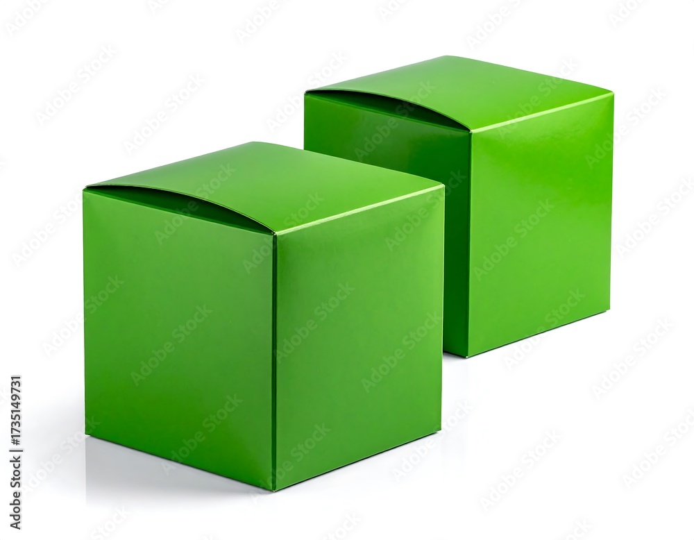 Fototapeta premium Two bright green square boxes on white background