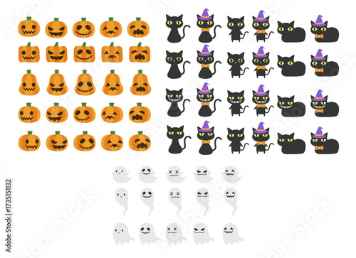 ハロウィンアイコン素材　ジャックオーランタン・黒猫・おばけ