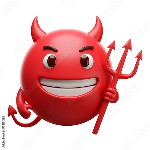 3d icon of cartoon devil with pitchfork isolated on white background for halloween