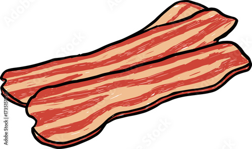 Crispy bacon strips cooked isolated on transparent background. Vector illustration.