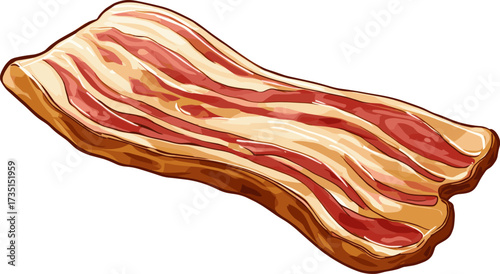 Crispy bacon slice ready to be cooked for a delicious breakfast or sandwich meal isolated on transparent background. Vector illustration.