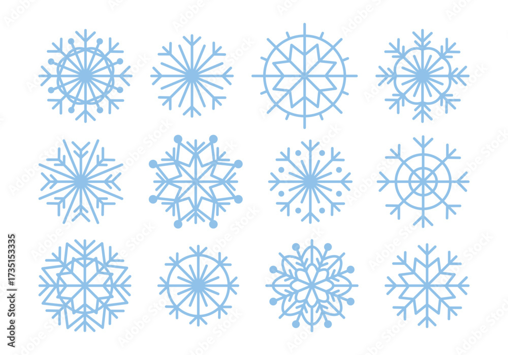 custom made wallpaper toronto digitalVector set of illustrations of blue snowflakes of various shapes and sizes in a flat minimalist style. Christmas decor, Christmas, New Year, frost, winter, toy and cozy atmosphere. Seasonal objects.