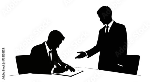 Professional business leaders collaborating on a crucial project, discussing strategies, or finalizing important paperwork with focused determination.