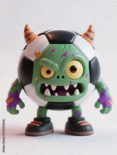 3D cute football monster on white background