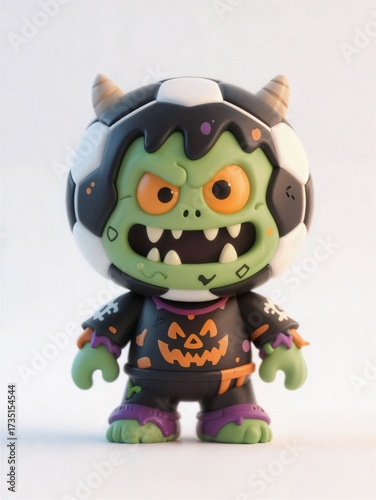 3D cute football monster on white background