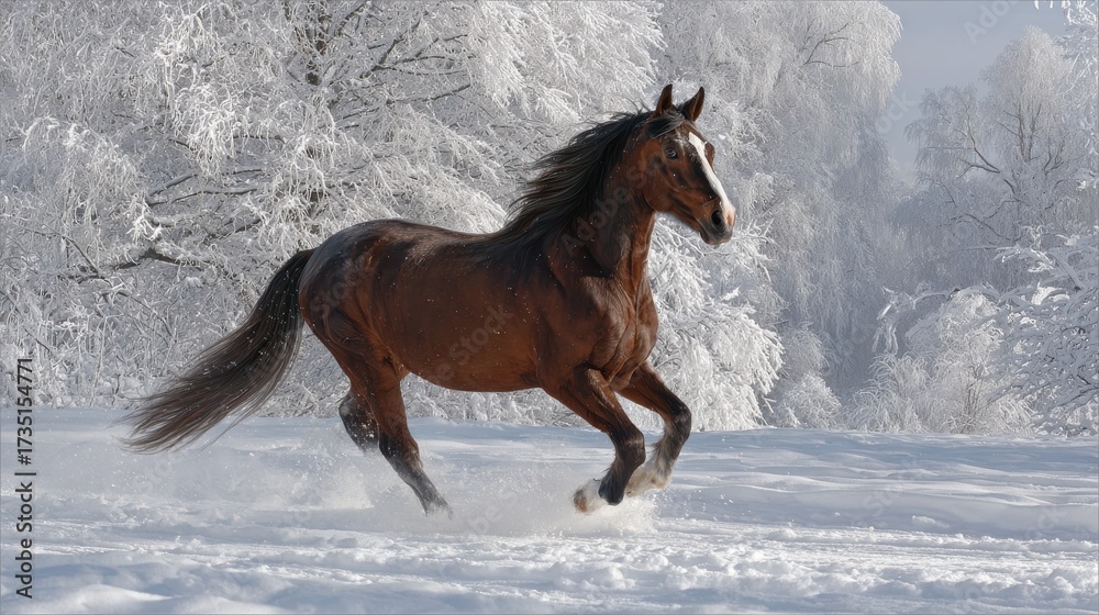 Obraz premium majestic don breed horse trotting through winter wonderland
