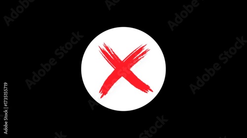 Red Cross Mark Animation Rejection and Negative Feedback Symbol Wrong Answer on Dark Background
