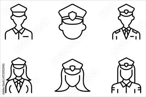 Policeman linear icon set. Police officer icon. Police Icon on white background