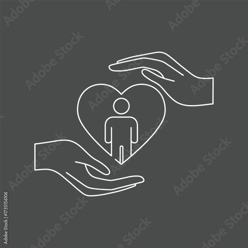 Symbolic Line Art of Protective Hands and a Person in a Heart.