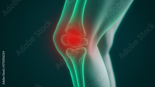 Medical Visualization of Knee Joint with Highlighted Pain Area in Digital 3D Model