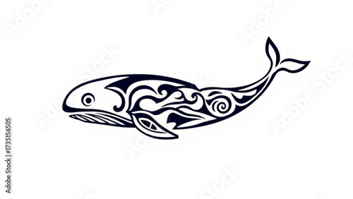 This striking vector illustration depicts a tribal fish tattoo design with a powerful, predatory silhouette