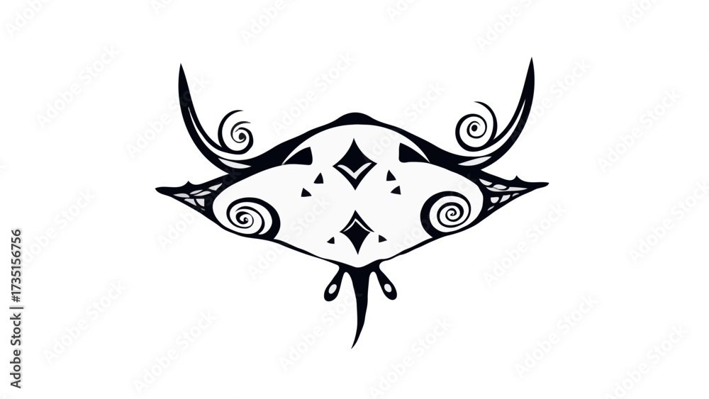 Obraz premium A detailed vector illustration of a skull with wings is presented as a tribal tattoo design or Halloween symbol