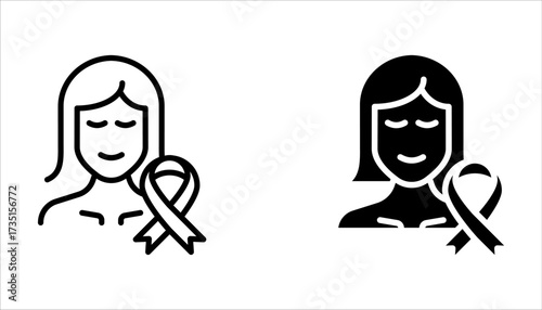 Breast cancer icon set, female care and awareness. Women diagnosed with breast cancer help, support. on white background