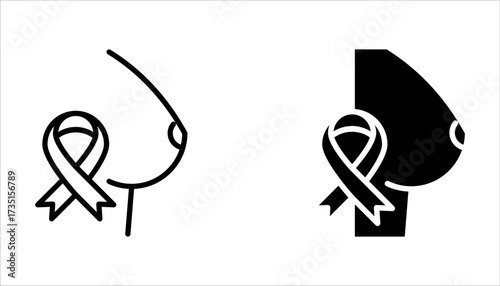 Breast cancer icon set, female care and awareness. Women diagnosed with breast cancer help, support. on white background