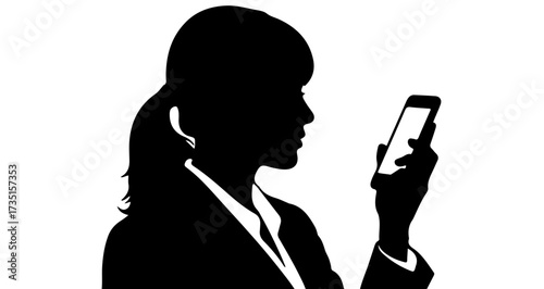 Elegant silhouette of a focused professional woman expertly using her smartphone, embodying modern digital communication and seamless connectivity