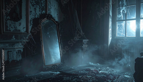 Mystical Mirror Dark Blue Atmosphere