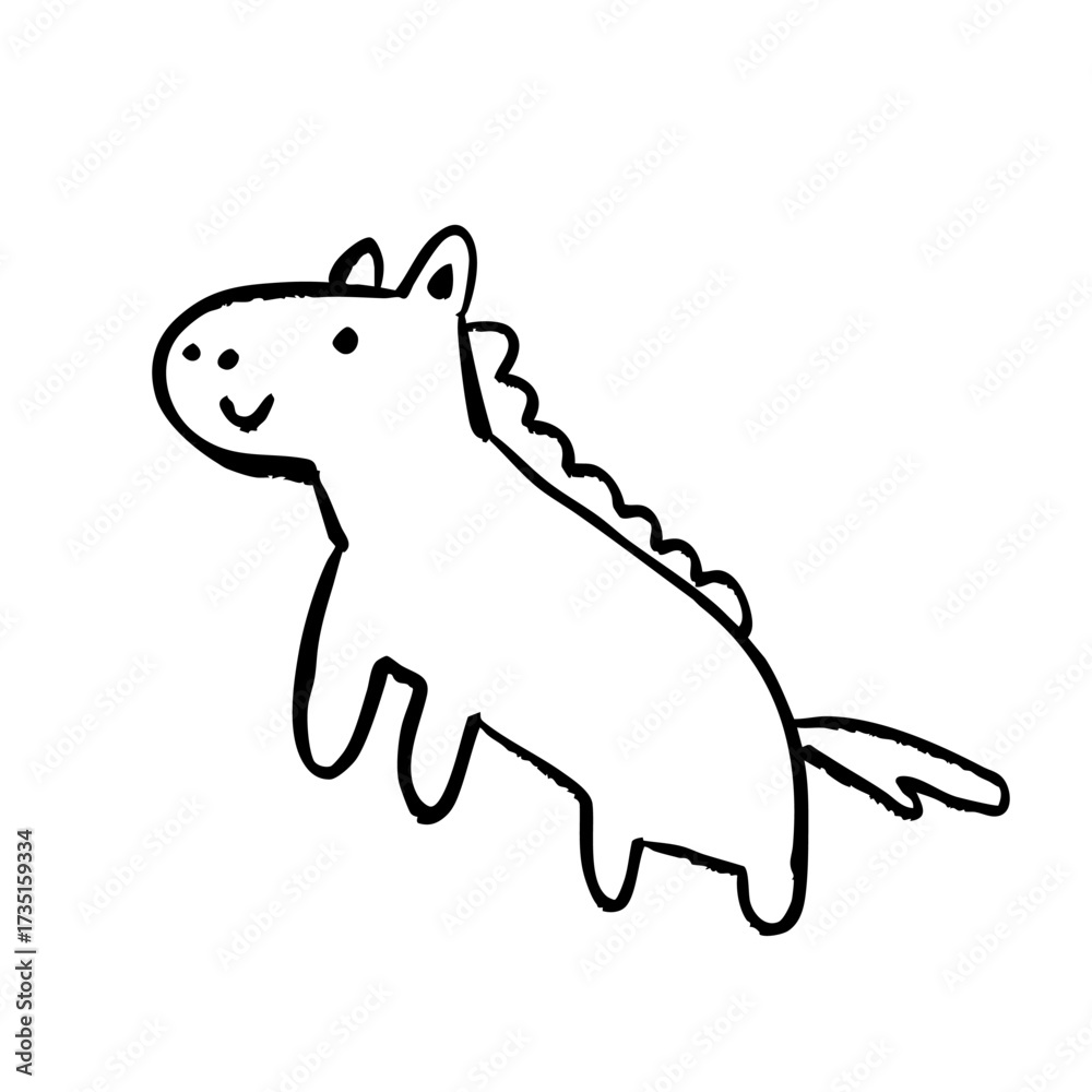 Fototapeta premium かわいいシンプルな線画の馬キャラクターイラスト 子供向け教育やファンタジーデザインに使える動物素材