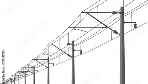 Power lines and electrical transmission towers infrastructure view