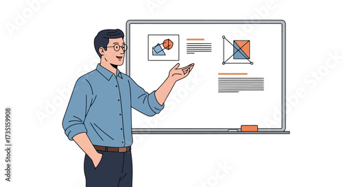 Animated Professor Explaining Geometry Concepts on Whiteboard for Educational Presentation and Online Learning Platforms to engage Students.