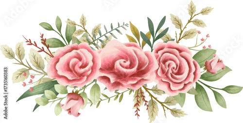 Set of rose flower watercolor frame wreath design pink and white bouquet flower design vector.