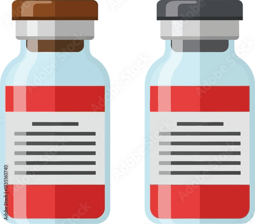 Stock vector illustration of two medicine vaccine vials bottles