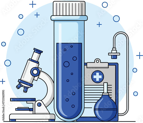 Medical research laboratory equipment and science illustration