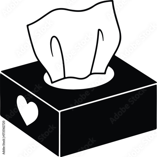 Illustrator Vector Facial tissue box container with heart silhouette