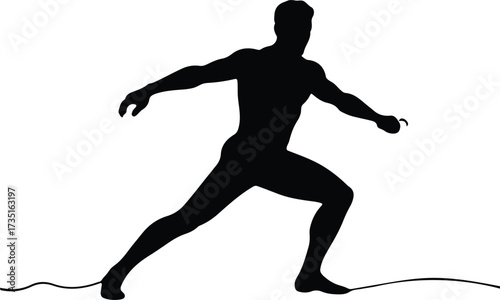 Black vector illustration of a running man athlete silhouette in action