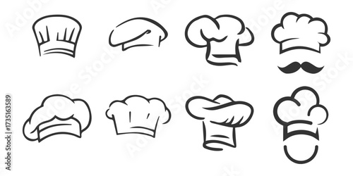 Chef Hat Icon Set – Editable Cooking and Restaurant Vector Design.

