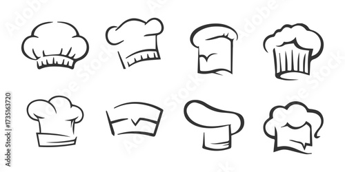 Chef Hat Icon Set – Editable Cooking and Restaurant Vector Design.
