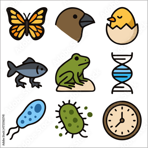 Flat Icon Set, Evolution Day, Charles Darwin & Natural History Symbols