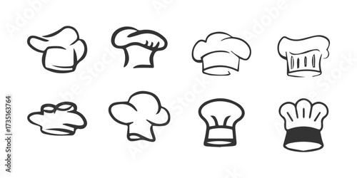 Chef Hat Icon Set – Editable Cooking and Restaurant Vector Design.

