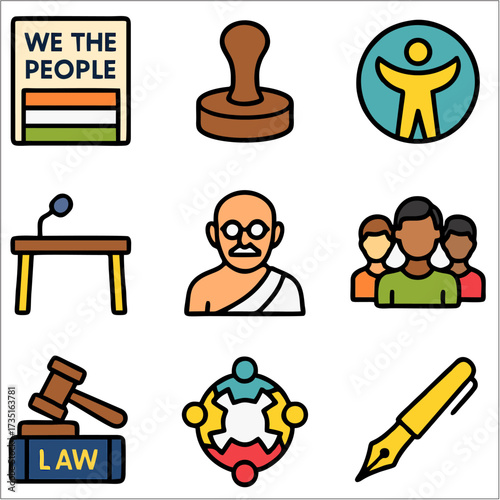Flat Icon Set, Constitution Day Legal & Democracy Symbols