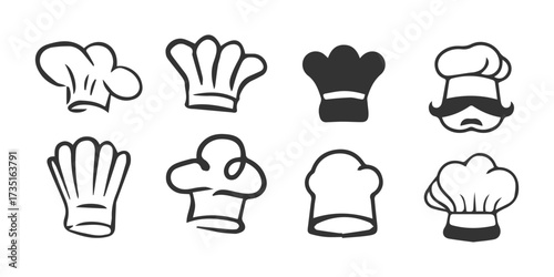 Chef Hat Icon Set – Editable Cooking and Restaurant Vector Design.
